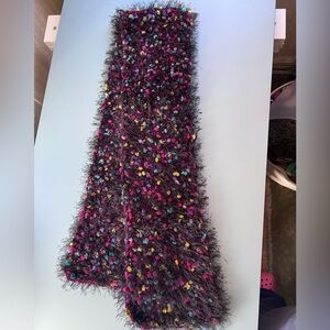 Handmade Knit Scarf Mixed Yarns Multicolored Black Blue Red Yellow Hot Pink